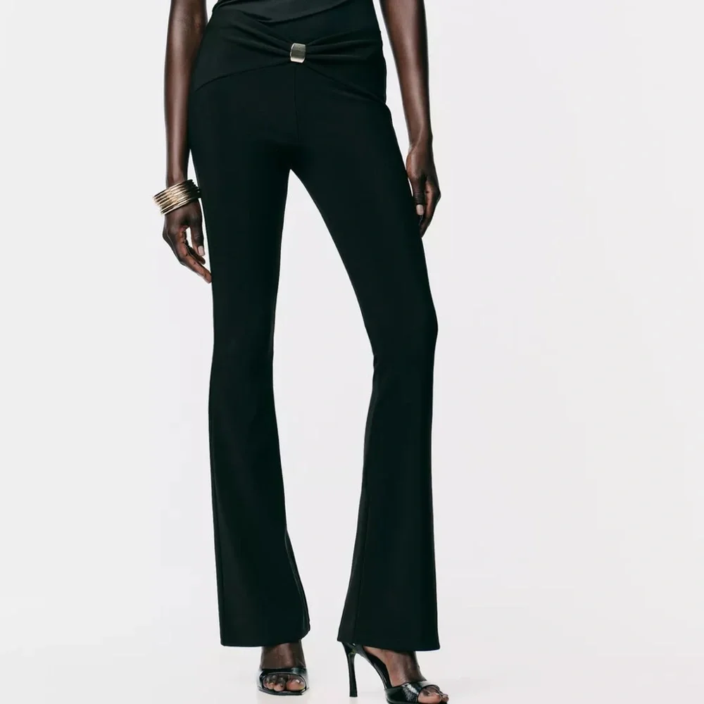 Zara NWT black gold appliqué detail flare stretchy pants